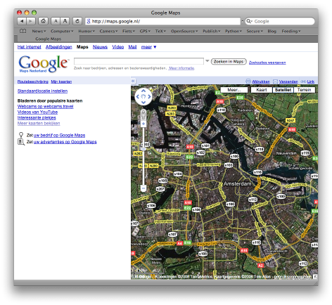 Startvenster van Google Maps